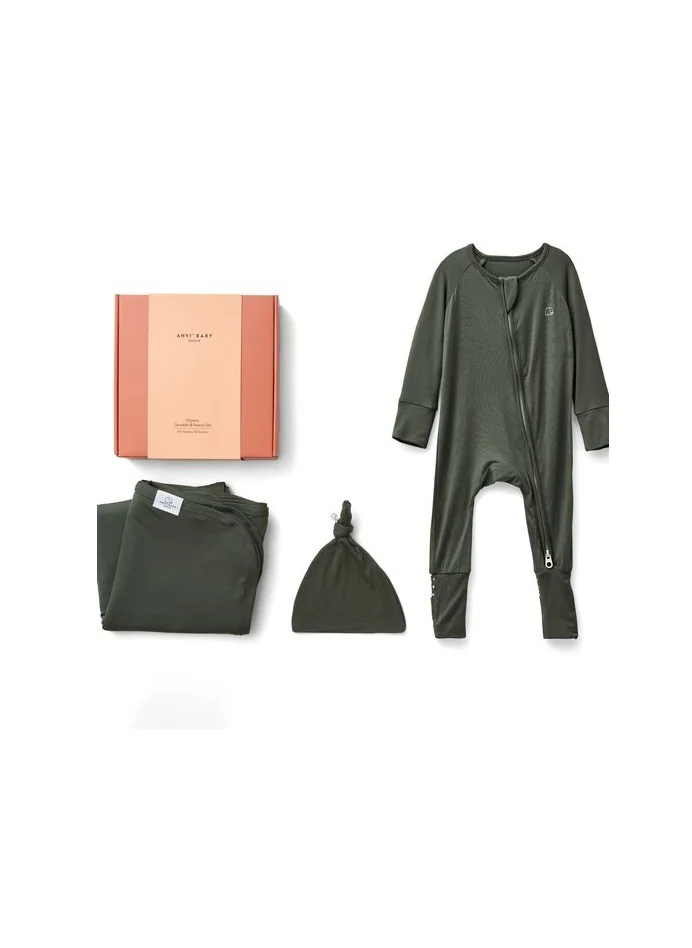 أنفي بيبي Bamboo Swaddle & Sleep Suit Newborn Gift Set- Green