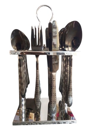 Dark Silver Spoons and Forks Set with Square Silver Stand shape 2 - 24 Pieces - pzsku/Z2883D76B0711765E129BZ/45/1741091707/c82ebf08-ba51-403c-80f2-388417e774b1