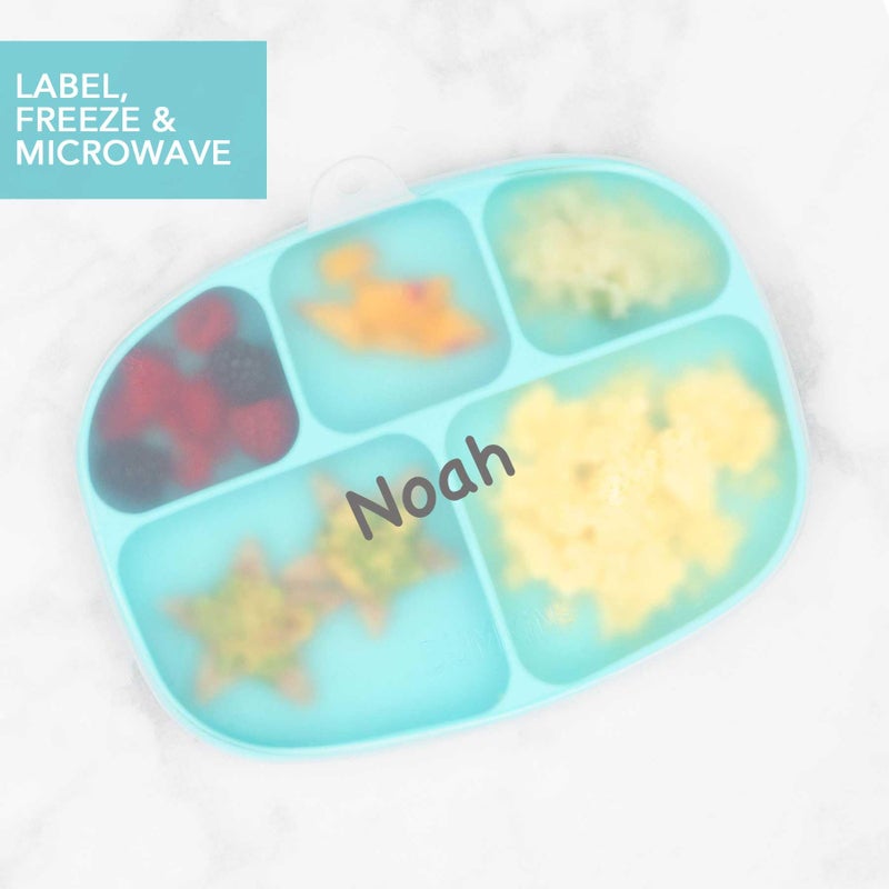 Bumkins Toddler and Baby Suction Plate, Silicone Divided Grip Dish and Lid, Large 5-Section Tray for Kids, Essentials in Children Feeding Supplies, Non Skid Stick Bottom, for Ages 6 Months Up, Blue - Image 4