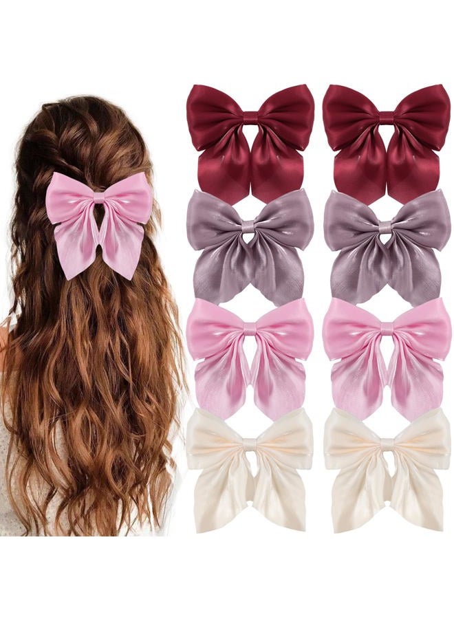 hisial 8 Pcs Hair Bows for Women Short Tail Bow Hair Clips Small Alligator Barrettes Cute Accessories for Girls (Beige/Pink/Bean Pink/Red) - Image 1