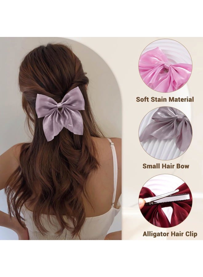 hisial 8 Pcs Hair Bows for Women Short Tail Bow Hair Clips Small Alligator Barrettes Cute Accessories for Girls (Beige/Pink/Bean Pink/Red) - Image 3