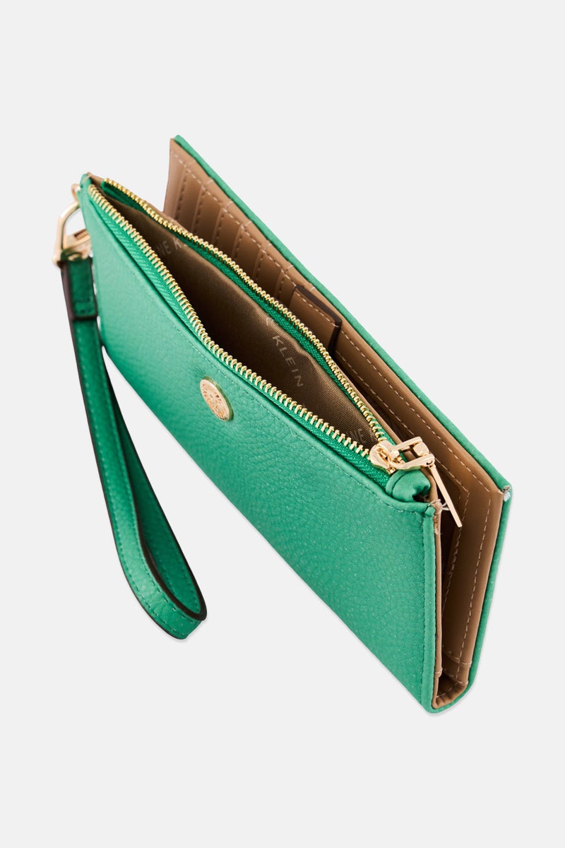 ANNE KLEIN Women Brand Logo Slim Zip Wallet, Green - Image 4