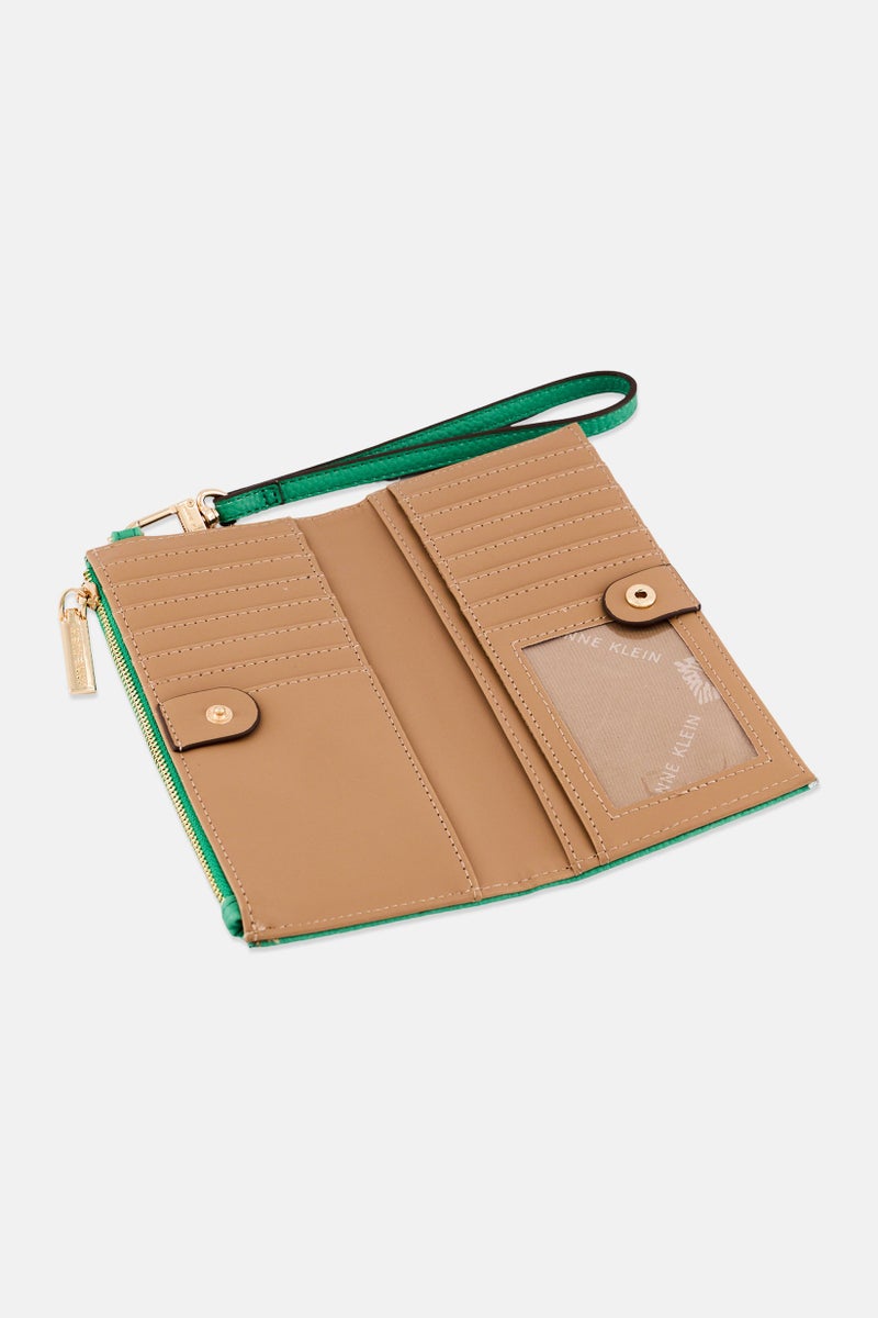 ANNE KLEIN Women Brand Logo Slim Zip Wallet, Green - Image 3