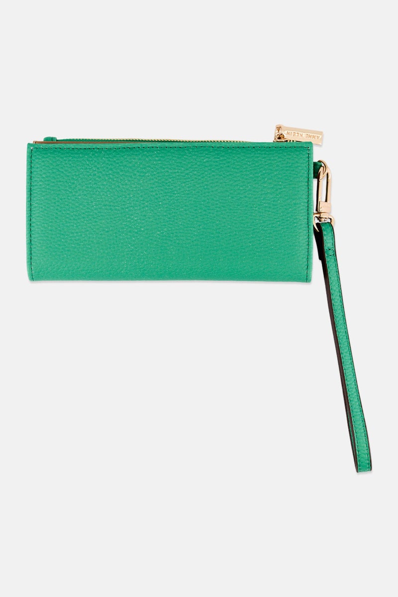 ANNE KLEIN Women Brand Logo Slim Zip Wallet, Green - Image 2