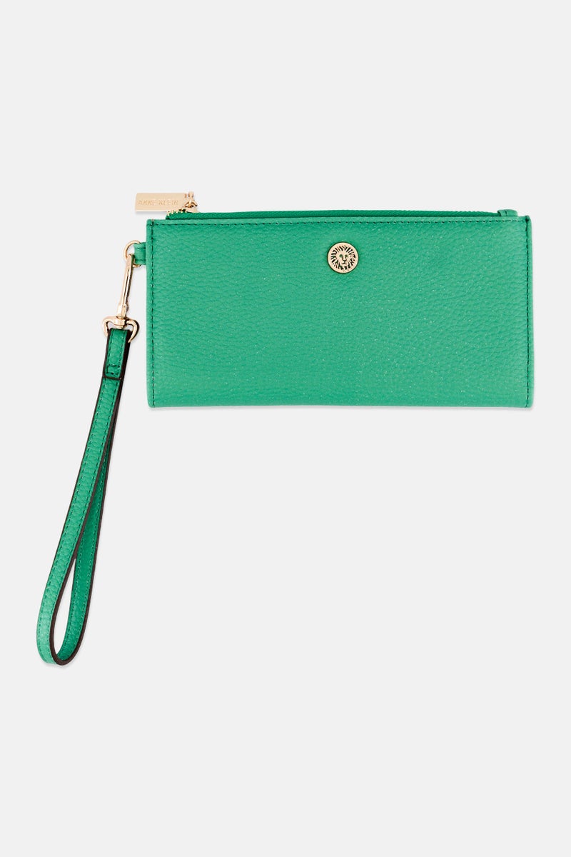 ANNE KLEIN Women Brand Logo Slim Zip Wallet, Green - Image 1