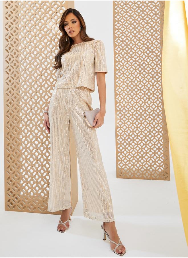 Styli Cream Wide Leg Sequin Pants  - Image 1