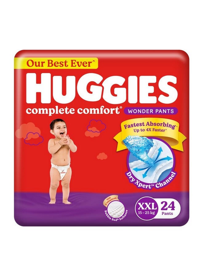 HUGGIES Complete Comfort Wonder Pants | Pant Style Baby Diapers Xxl Size, 24 Count | India'S Fastest Absorbing Diaper, Patented Dry Xpert Channel, Ideal For 15 To 25 Kgs