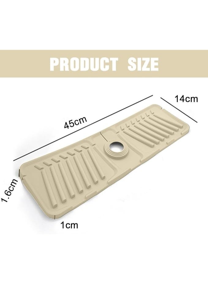 Silicone Faucet Mat Sink Splash Guard Kitchen Tap Drain Mat Foldable Drip Catcher Fast Dry Durable Beige for Kitchen and Bathroom - Image 2