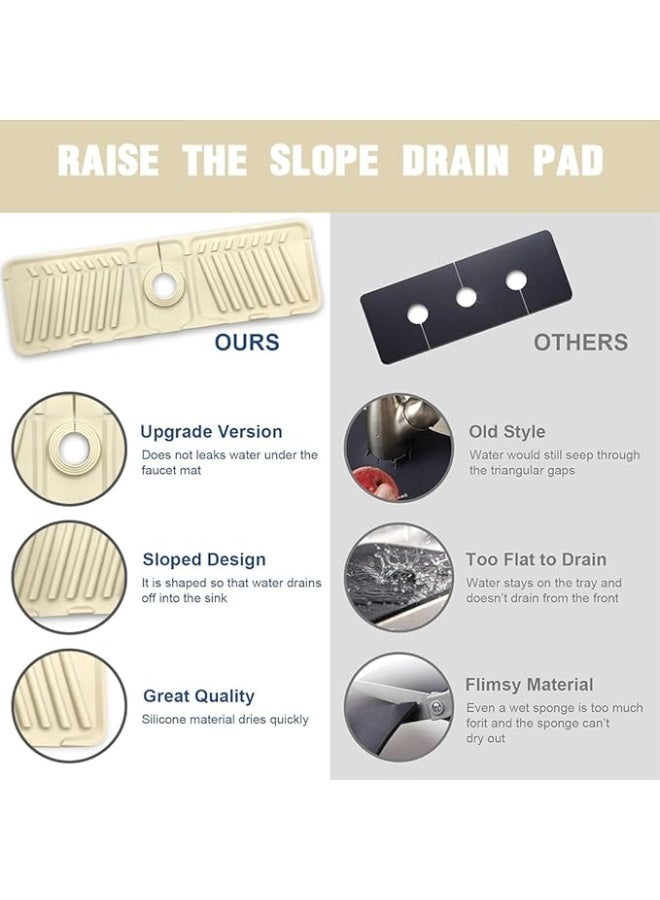 Silicone Faucet Mat Sink Splash Guard Kitchen Tap Drain Mat Foldable Drip Catcher Fast Dry Durable Beige for Kitchen and Bathroom - Image 3