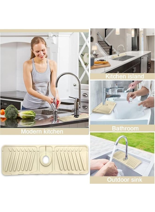 Silicone Faucet Mat Sink Splash Guard Kitchen Tap Drain Mat Foldable Drip Catcher Fast Dry Durable Beige for Kitchen and Bathroom - Image 5
