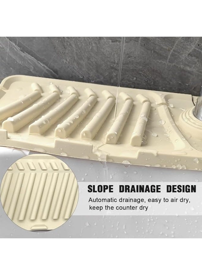 Silicone Faucet Mat Sink Splash Guard Kitchen Tap Drain Mat Foldable Drip Catcher Fast Dry Durable Beige for Kitchen and Bathroom - Image 4