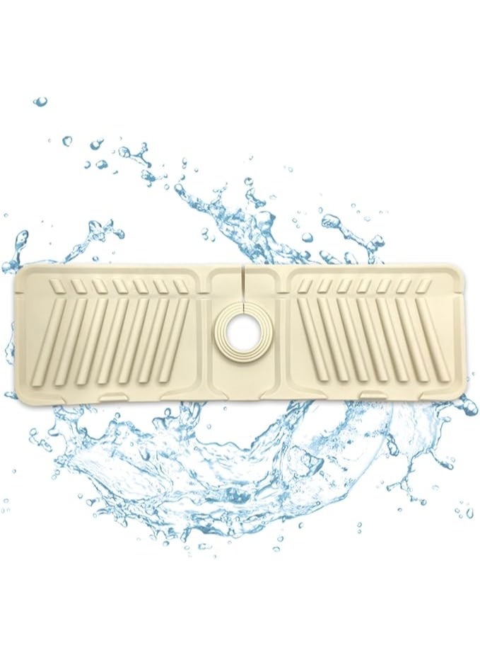 Silicone Faucet Mat Sink Splash Guard Kitchen Tap Drain Mat Foldable Drip Catcher Fast Dry Durable Beige for Kitchen and Bathroom - Image 1