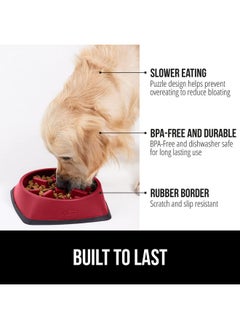 Gorilla Grip Gorilla Grip Slow Feeder Dog and Cat Bowls, Interactive Puzzle Toy for Dogs and Cats Food Training, Keeps Pets Busy and Prevents Puppy Overeating, Large, Small Breeds, 100% BPA Free, 1 Cup Red  - Image 2