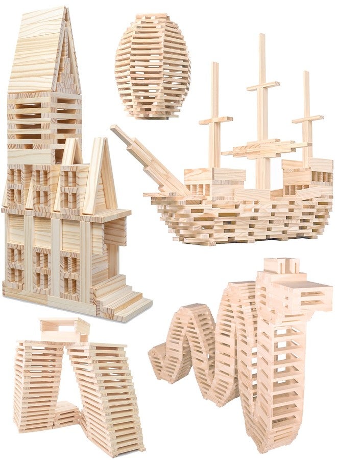 NiToy Wooden Plank Building Blocks 200PCS Sensory Toy for Kids, Montessori STEM Playset with Natural Pine Wood Creative Shapes for Educational Preschool Learning 3D Space Stacking Games for Boys Girls - Image 1
