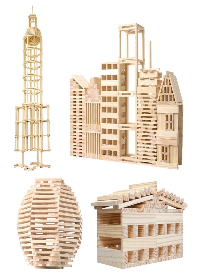 NiToy Wooden Plank Building Blocks 200PCS Sensory Toy for Kids, Montessori STEM Playset with Natural Pine Wood Creative Shapes for Educational Preschool Learning 3D Space Stacking Games for Boys Girls - Image 2