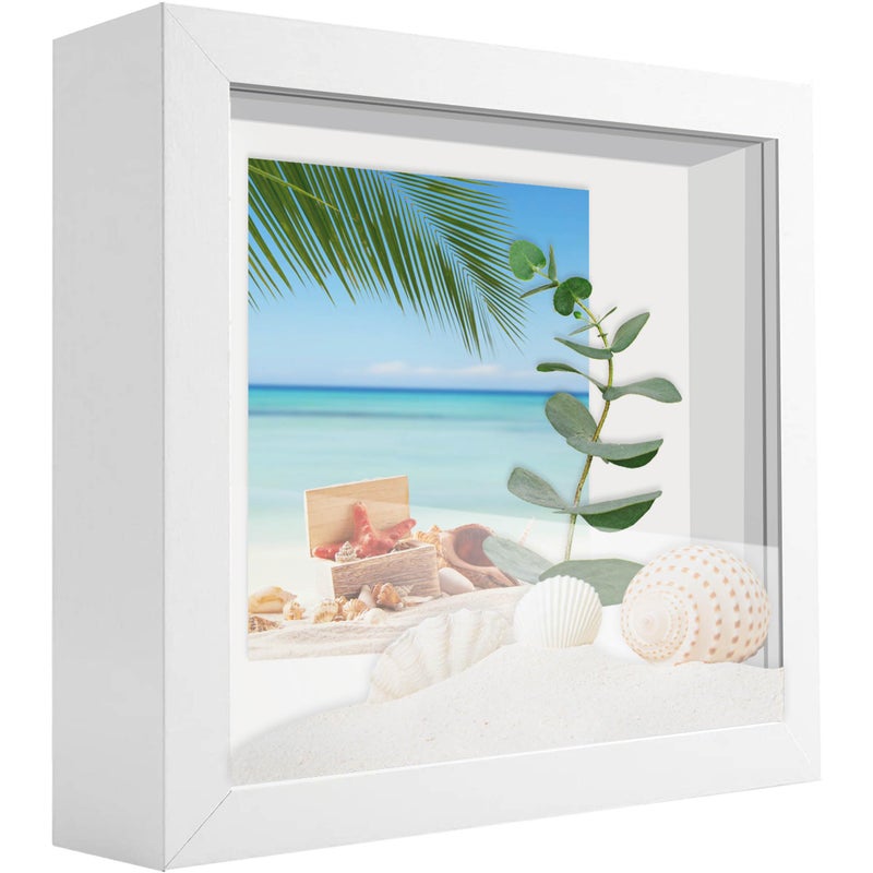 sunmeg SUNMEG Small Shadow Box Frame 5x5  Wood with Plexiglass Display Case Box for Memorabilia Medal CraftsTickets and Photos Picture Frame for Wall and Tabletop White 5x5 