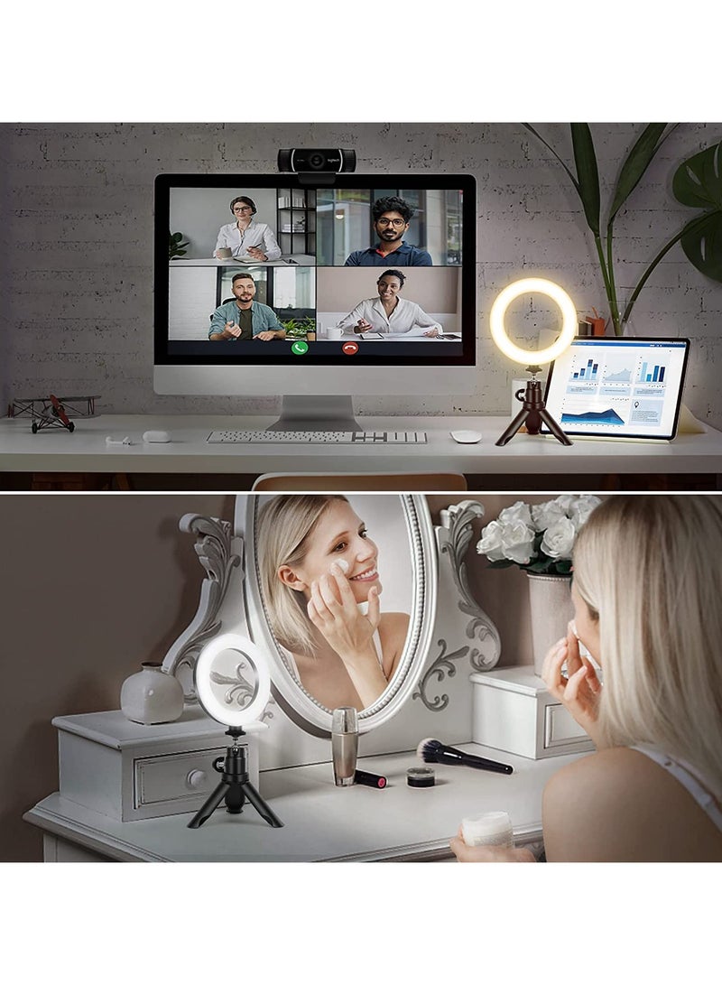Barakah LED Ring Light with Tripod Stand & Phone Holder for Live Streaming & YouTube Video, Dimmable Desk Makeup Ring Light for Photography, Shooting with 3 Light Modes & 10 Brightness Level (5 inch) - Image 4