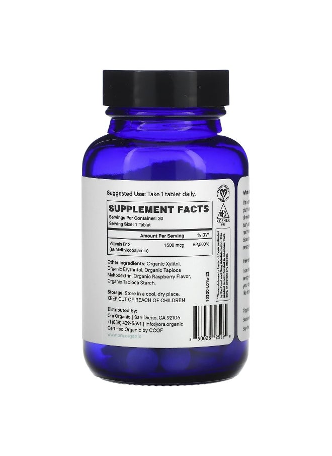 ORA - Ora, Buzzy B12, Raspberry Rush, 1,500 mcg, 30 Chewable Tablets - Image 1