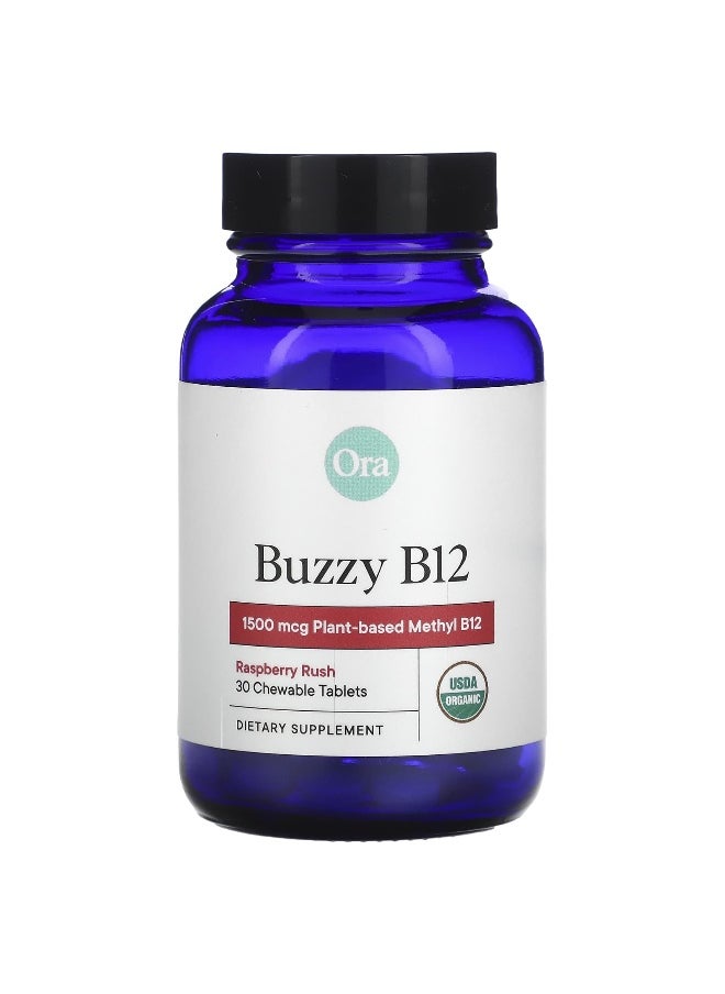 ORA - Ora, Buzzy B12, Raspberry Rush, 1,500 mcg, 30 Chewable Tablets - Image 1
