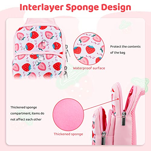 RHOTALL Pink Strawberry Travel Bag for Nintendo Switch/Lite/OLED/2,Large Capacity Portable Carrying Case Compatible for Chest Shoulder Accessories Storage Backpack with 12 Slots Game Case,Thumb Caps - Image 4