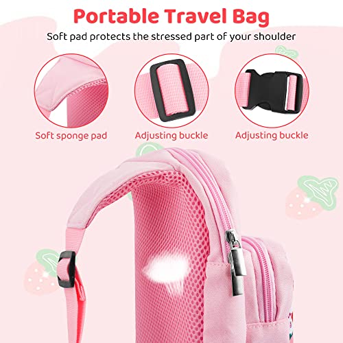 RHOTALL Pink Strawberry Travel Bag for Nintendo Switch/Lite/OLED/2,Large Capacity Portable Carrying Case Compatible for Chest Shoulder Accessories Storage Backpack with 12 Slots Game Case,Thumb Caps - Image 5
