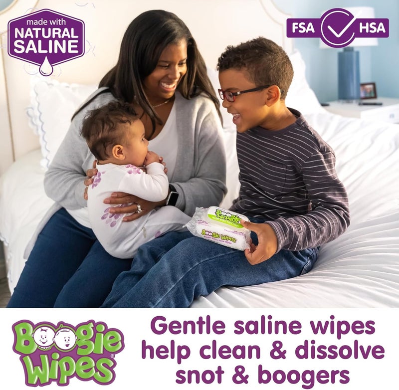 Boogie Saline Nose Wipes by , for Baby & Kids, Face, Hand & Body, Made with Vitamin E, Aloe, and Natural Saline, Unscented, 30 Count (Pack of 3) - Image 2