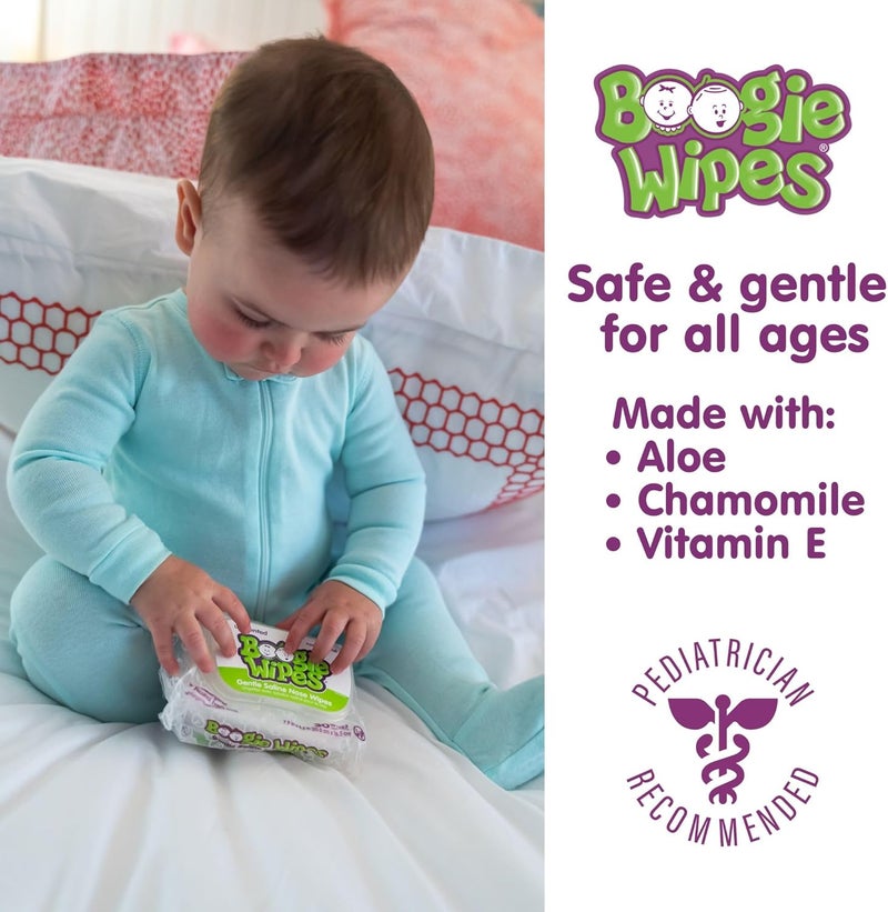 Boogie Saline Nose Wipes by , for Baby & Kids, Face, Hand & Body, Made with Vitamin E, Aloe, and Natural Saline, Unscented, 30 Count (Pack of 3) - Image 3