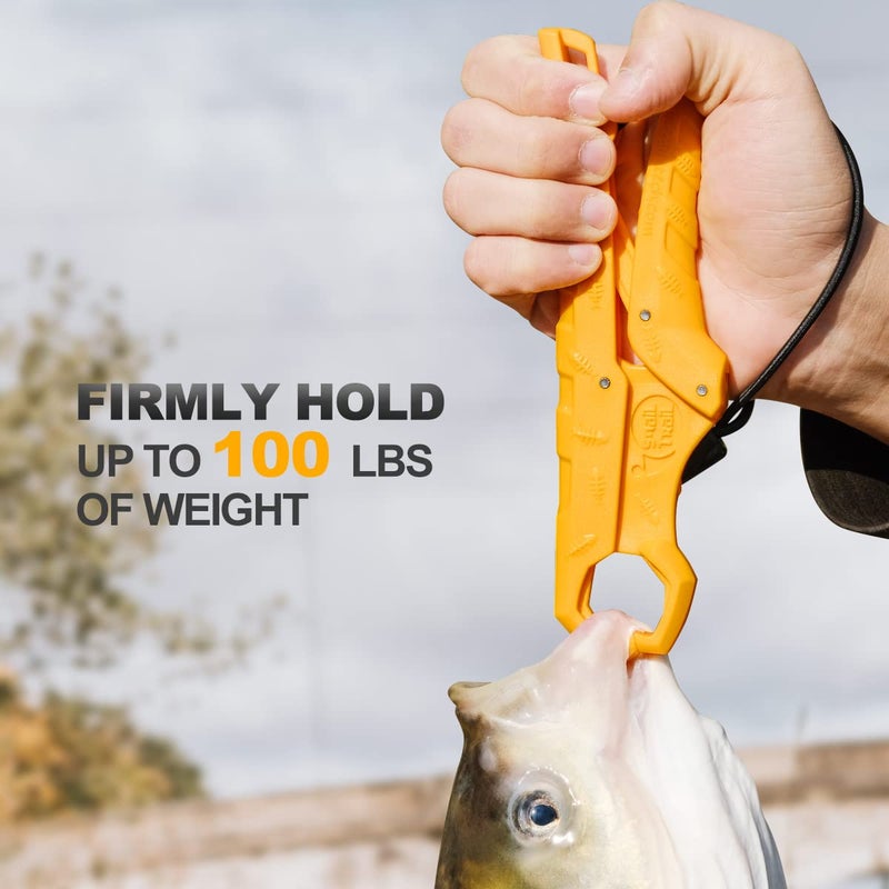 SNAIL TRAIL 7.5''/9'' Floating Fish Gripper, Fishing Grabber, Catfish Mouth Pliers, Caught Bass Holder, Digital Scale Hook Clamp, Saltwater Lip Grip Tool with Lanyard, Gifts for Men, Yellow - Image 3