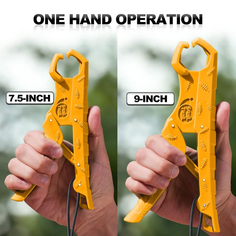 SNAIL TRAIL 7.5''/9'' Floating Fish Gripper, Fishing Grabber, Catfish Mouth Pliers, Caught Bass Holder, Digital Scale Hook Clamp, Saltwater Lip Grip Tool with Lanyard, Gifts for Men, Yellow - Image 4