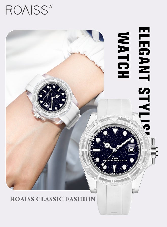 TPU Strap Electronic Quartz Watch for Women Analog Display Round Starry Sky Dial Waterproof Luminous Casual Sports Watch as Gift for Ladies