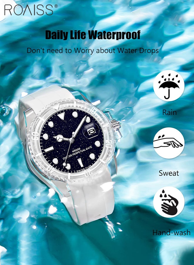 TPU Strap Electronic Quartz Watch for Women Analog Display Round Starry Sky Dial Waterproof Luminous Casual Sports Watch as Gift for Ladies