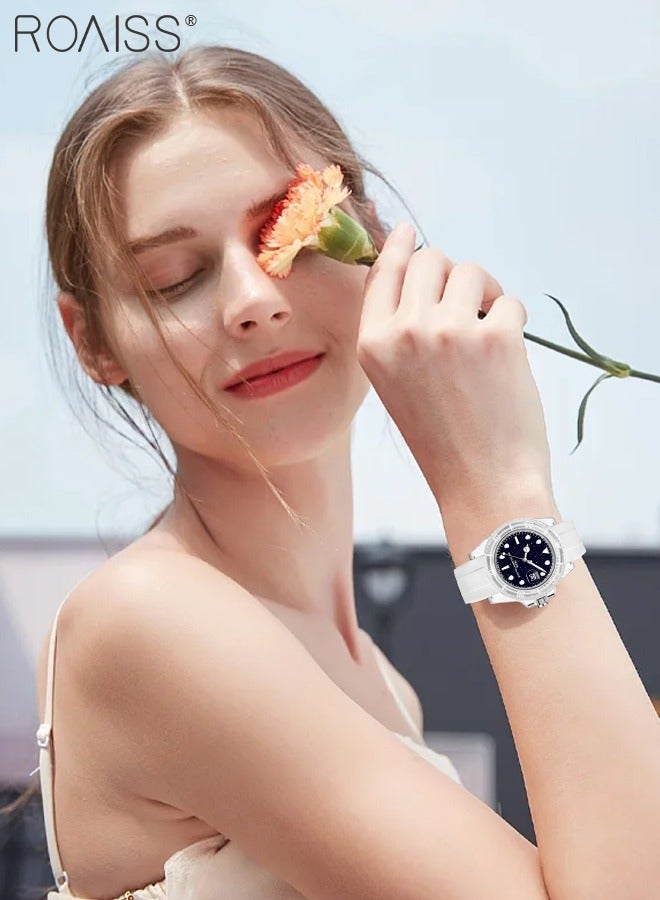 TPU Strap Electronic Quartz Watch for Women Analog Display Round Starry Sky Dial Waterproof Luminous Casual Sports Watch as Gift for Ladies