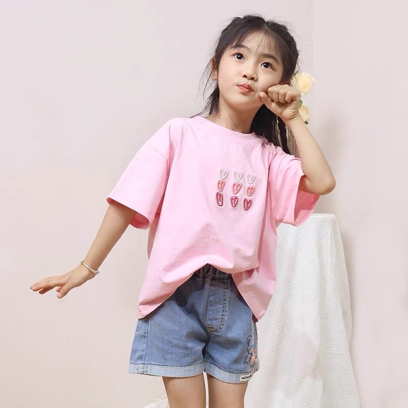 Girls' Pure Cotton Clothing T-Shirt Kidsren'S 2026 Korean Style White Embroidered Round Neck Top Baby Girl Summer Loose T-Shirt - Image 1