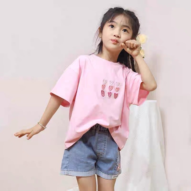 Girls' Pure Cotton Clothing T-Shirt Kidsren'S 2026 Korean Style White Embroidered Round Neck Top Baby Girl Summer Loose T-Shirt - Image 2