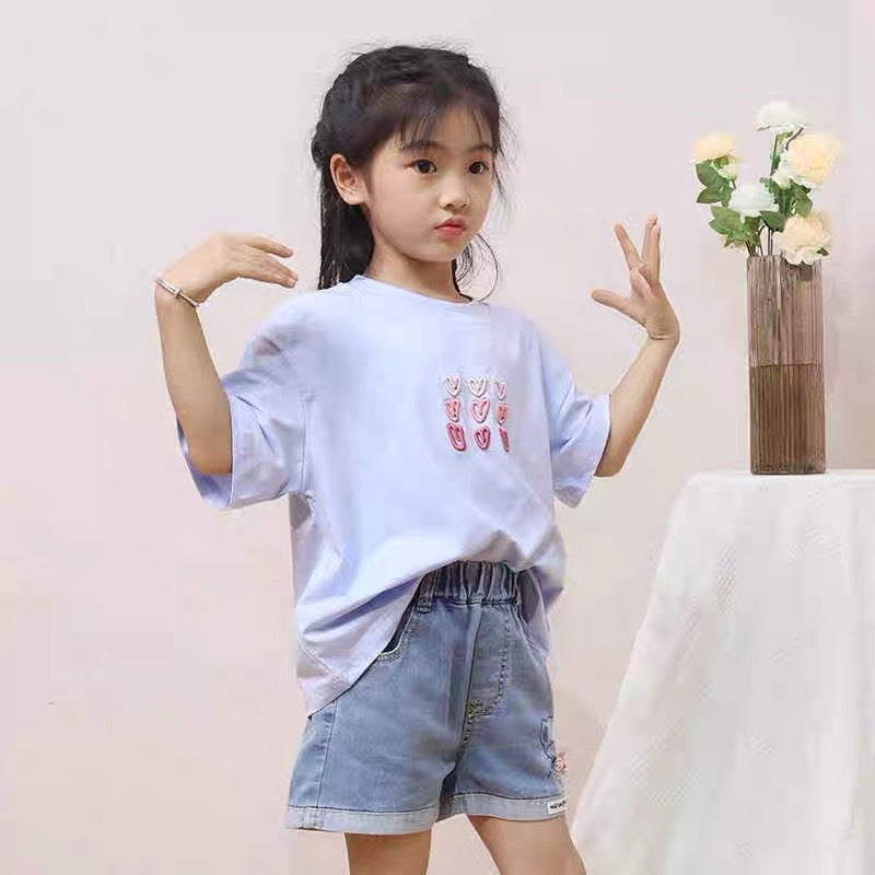 Girls' Pure Cotton Clothing T-Shirt Kidsren'S 2026 Korean Style White Embroidered Round Neck Top Baby Girl Summer Loose T-Shirt - Image 3