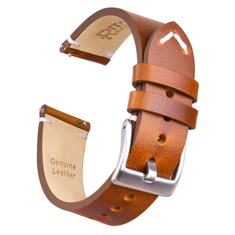 Ritche أحزمة ساعة جلدية أصلية كلاسيكية 22 مم مع إطلاق سريع، أحزمة جلدية عتيقة متوافقة مع ساعة فوسيل للرجال، هدايا الفيل الأبيض، هدايا صغيرة للرجال - Image 1
