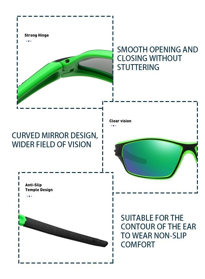 Outdoor Sports UV Protection Half Frame Sunglasses, UV400 Polarized Cycling safety Sports Sunglasses, Windproof Goggles for Baseball Golf (Green) - Image 3