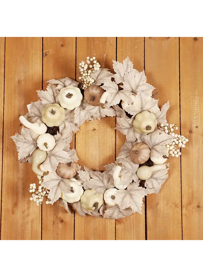 White Pumpkin Maple Leaf Wreath For Thanksgiving Halloween Christmas Home Decor - Image 1