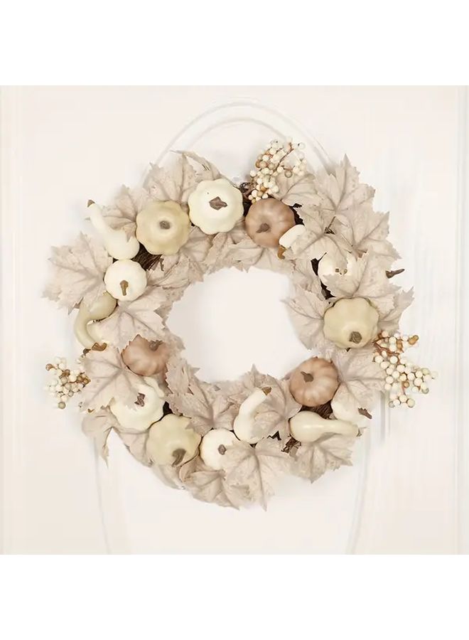 White Pumpkin Maple Leaf Wreath For Thanksgiving Halloween Christmas Home Decor - Image 4