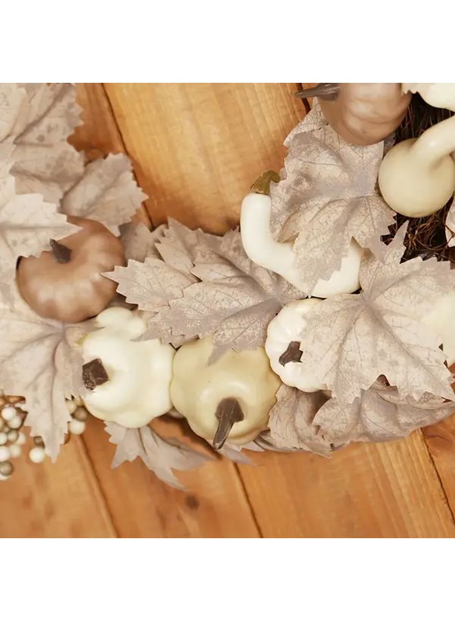 White Pumpkin Maple Leaf Wreath For Thanksgiving Halloween Christmas Home Decor - Image 2