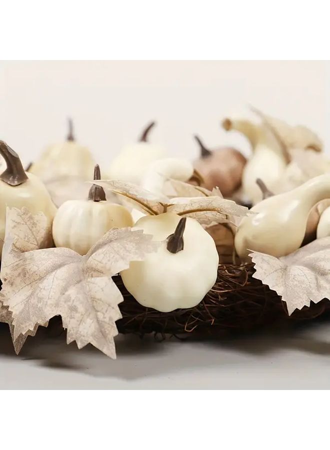White Pumpkin Maple Leaf Wreath For Thanksgiving Halloween Christmas Home Decor - Image 5