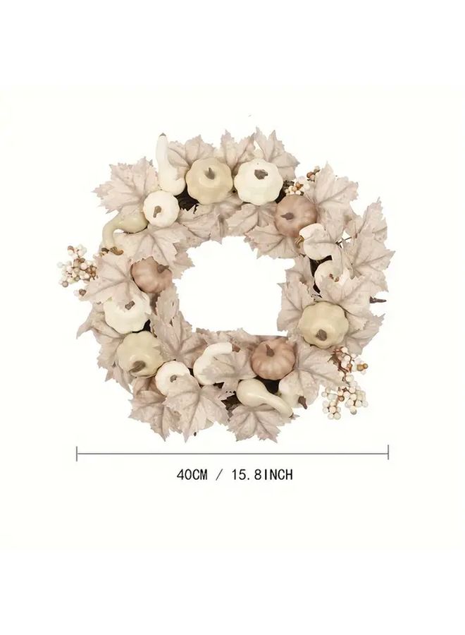White Pumpkin Maple Leaf Wreath For Thanksgiving Halloween Christmas Home Decor - Image 3