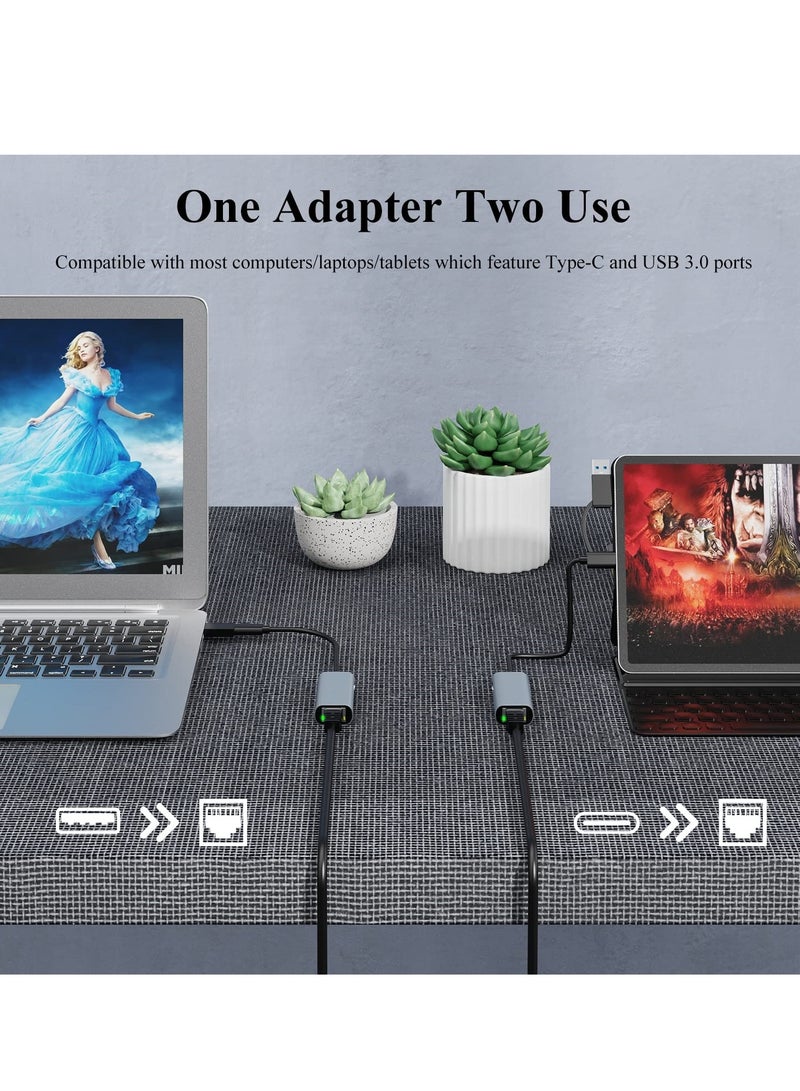 USB to 2.5G Ethernet Adapter, 2-in-1 USB C/USB 3.0 Ethernet Adapter for Laptop Compatible, USB-C to RJ45 Network Converter, Thunderbolt 4/3 Compatible, for Windows, Mac OS, iPad OS and More - Image 4