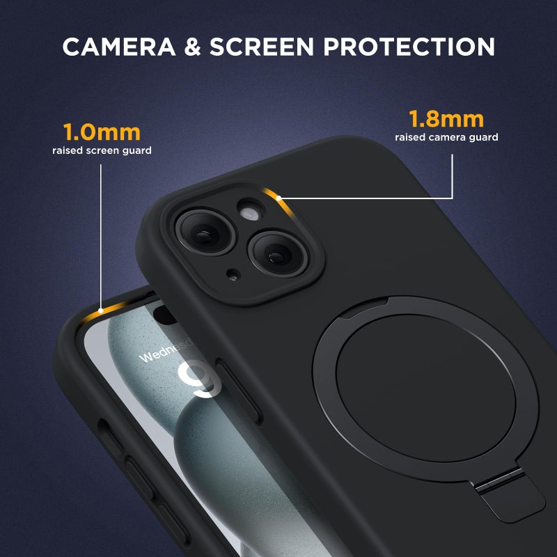 Miracase for iPhone 15 Case with Stand, Compatible with All MagSafe Accessories, Liquid Silicone Case Gel Rubber Shockproof Drop Protection Phone Case for iPhone 15, Black Mag-Stand - Image 4
