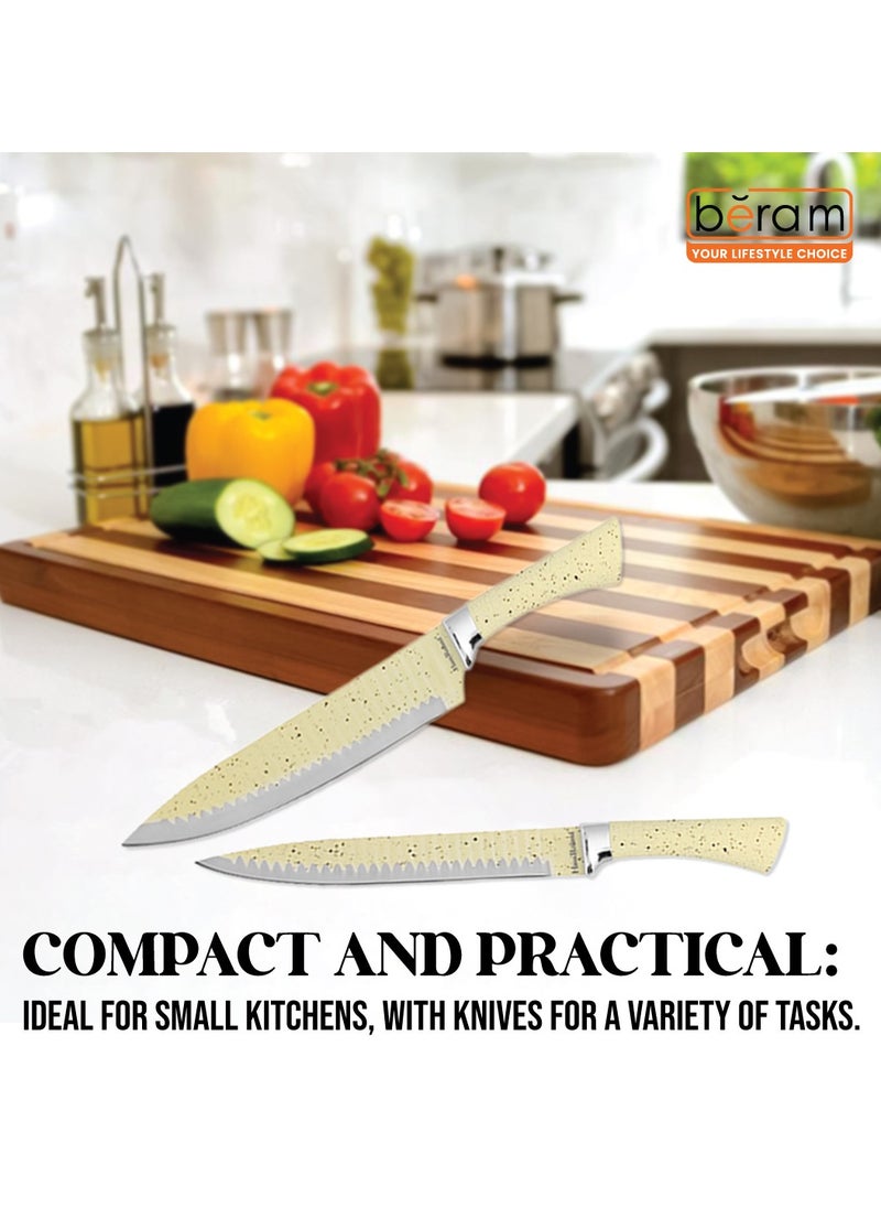 HausRoland 6 Pieces Knife Set with Dotted Handles, Stainless Steel and Non-Stick Blades, Including Peeler and Scissor, Kitchen Cutlery Knives Set, Utensil Sets for Daily Use with Gift Box  - Image 2
