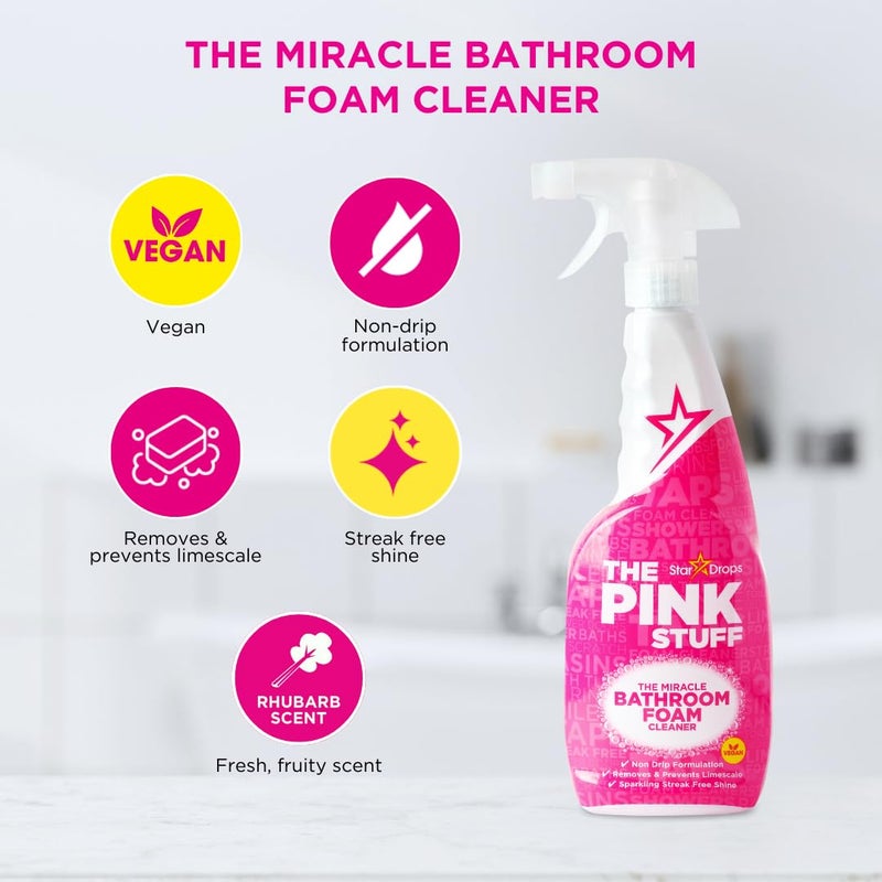 Stardrops - The Pink Stuff - The Miracle Multi-Purpose Spray, Window & Glass Cleaner, and Bathroom Foam Spray Bundle (1 Multi-Purpose Spray, 1 Window & Glass Cleaner, 1 Foam Spray) - Image 3