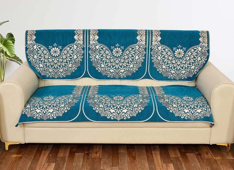 Dazzling DECOR 5 Seater Sofa Cover Set (3+1+1) with Cushion Covers – Stretchable, Anti-Slip, Washable Fabric Couch Cover – Sky Blue - Image 3