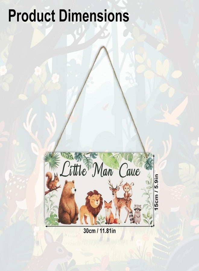 Penitue Wooden Little Man Cave Sign, 30x15cm/11.81x5.9in Jungle Safari Woodland Forest Animal Theme Little Man Cave Sign Hanging Wood Decoration Decor for Toddler Baby Boy Nursery Bedroom - Image 2