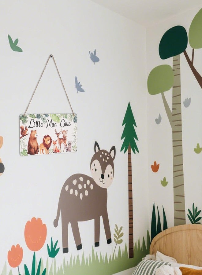 Penitue Wooden Little Man Cave Sign, 30x15cm/11.81x5.9in Jungle Safari Woodland Forest Animal Theme Little Man Cave Sign Hanging Wood Decoration Decor for Toddler Baby Boy Nursery Bedroom - Image 5