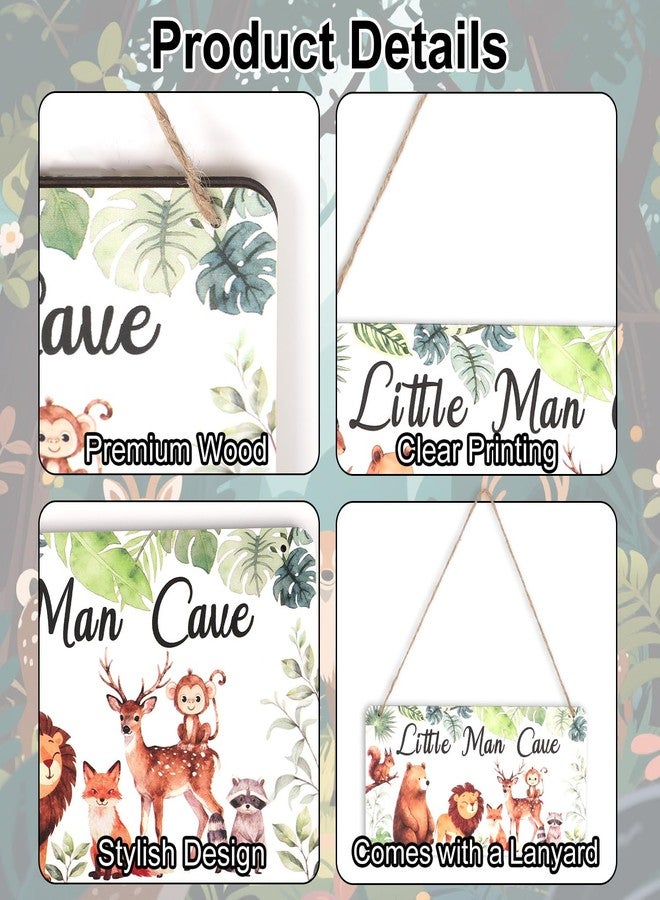 Penitue Wooden Little Man Cave Sign, 30x15cm/11.81x5.9in Jungle Safari Woodland Forest Animal Theme Little Man Cave Sign Hanging Wood Decoration Decor for Toddler Baby Boy Nursery Bedroom - Image 4